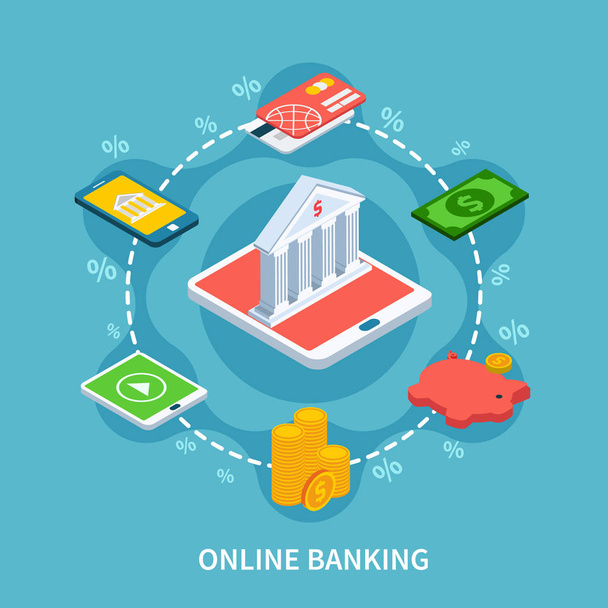 Isometric Banking Round Composition - Vector, Image