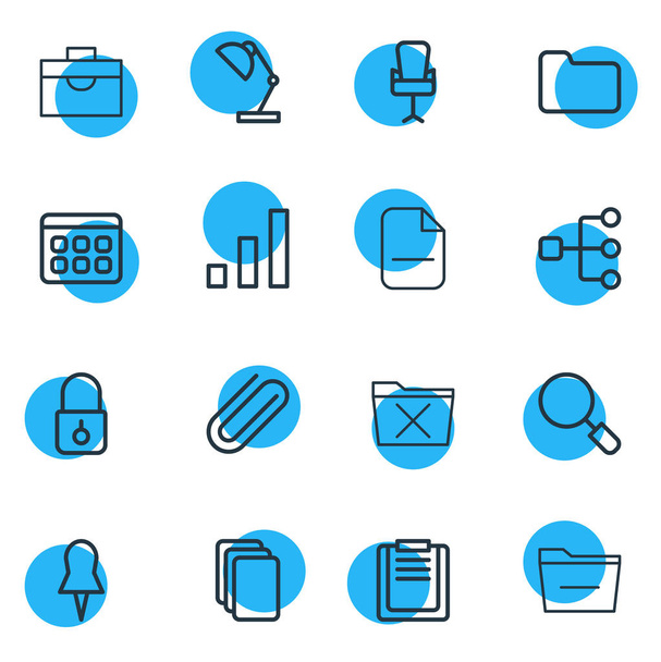 Vector illustration of 16 bureau icons line style. Editable set of search, file board, pushpin and other icon elements. - Vector, Image
