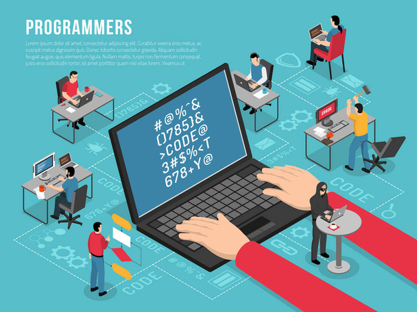 Programmers Work Isometric Conceptual Composition  - Vector, Image