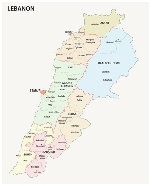 Detaillierte libanonische administrative und politische Vektorkarte - Vektor, Bild