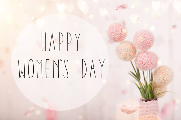 Flowers composition for Womens Day. Pink flowers on old white wooden background. - Foto, afbeelding