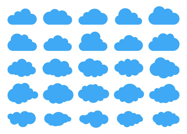 Siluety mraků. Vektorová sada tvarů mraků. Sbírka různých tvarů a obrysů. Návrhové prvky pro aplikace předpovědí počasí, webového rozhraní nebo cloudového úložiště - Vektor, obrázek