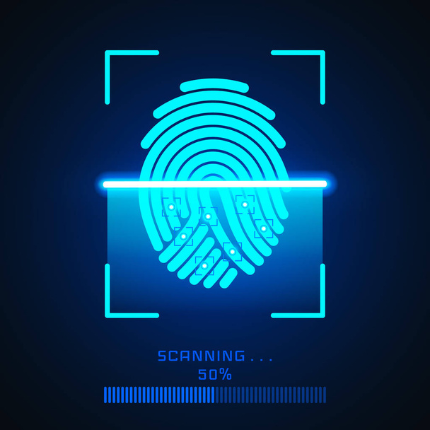 Finger-print Scanning Identification System. Biometric Authorization and Business Security Concept. Vector illustration - ベクター画像