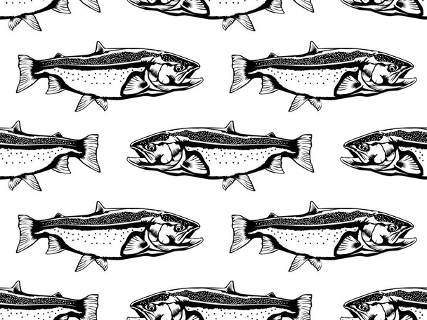 Salmon fish pattern white - Vector, Imagen