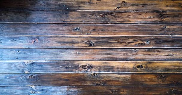 Wood texture background, brown wooden planks. Grunge washed wood table pattern top view. - Photo, Image