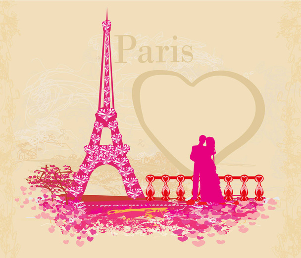 Romantic couple in Paris - abstract card - Vektor, obrázek