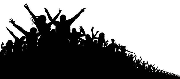 Menschenmenge, Vektorsilhouette Hintergrund. Konzert, Party, Sport, Fans, Heiterkeit, Applaus - Vektor, Bild