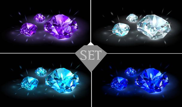 Set of multicolored gemstones on a black background. Vector illustration. - Vector, Image