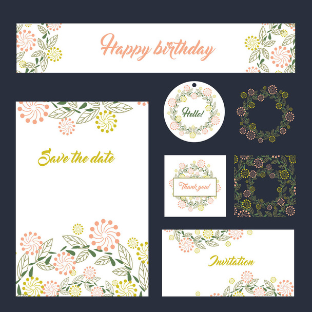 Wedding set stationery design set templates greeting cards - Vector, Image