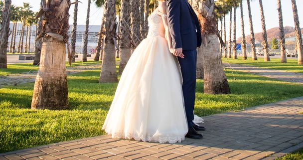 šťastné nevěsty a ženicha na svatební procházka v parku - Fotografie, Obrázek