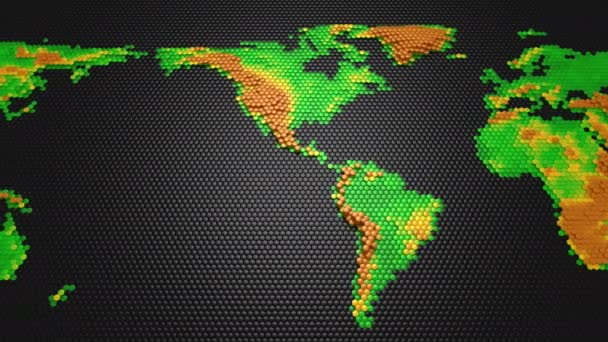 Zeshoeken gevormd een Relief kaart van de aarde. Zwarte achtergrond, loop, 4 in 1, gemaakt in 4k, 3d animatie - Video