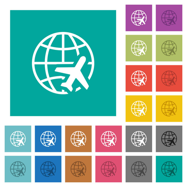 Weltreise Quadrat flach mehrfarbige Symbole - Vektor, Bild