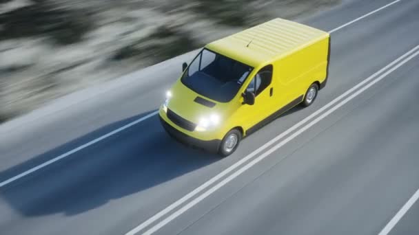 Κίτρινο φορτηγό παράδοσης στον αυτοκινητόδρομο. Πολύ γρήγορη οδήγηση. Μεταφορών και εφοδιαστικής έννοια. Ρεαλιστικό animation 4 k. - Πλάνα, βίντεο
