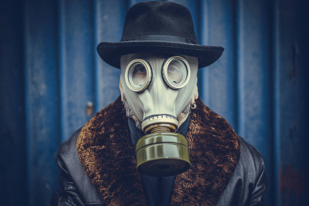 Close up portrait of man with gas mask,selective focus  - Photo, Image