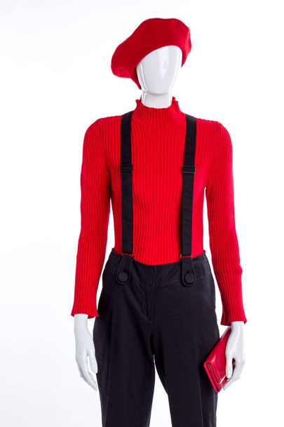 Boina vermelha, suéter e carteira
. - Foto, Imagem