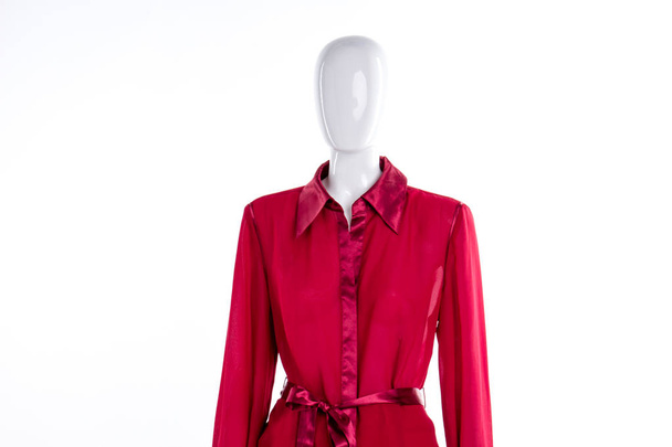Red blouse with silk collar. - Photo, Image