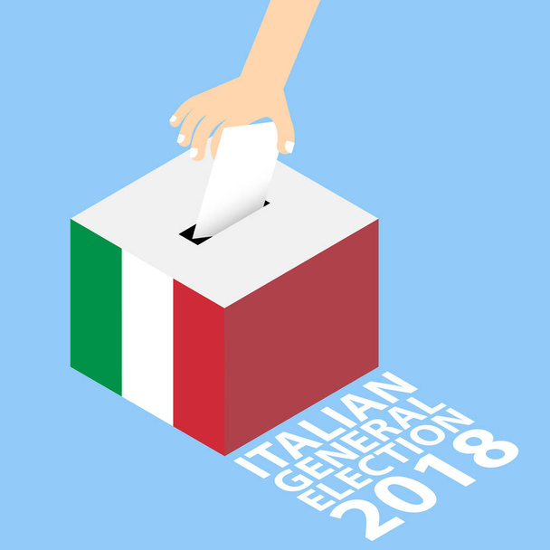 Olasz általános választási 2018 vektoros illusztráció lapos stílus - Odaad elhelyezés, szavazás a szavazólapon doboz papír - Vektor, kép