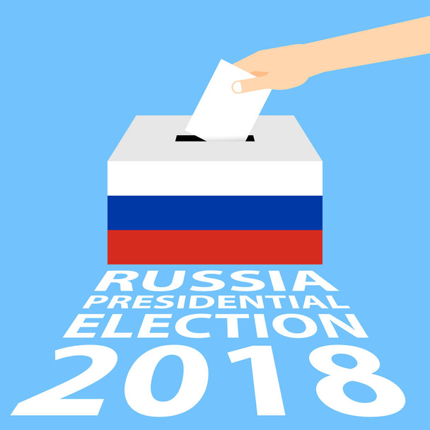 Russische presidentiële verkiezing 2018 Vector Illustratie Flat stijl - Hand zetten papier in de stembus stemmen - Vector, afbeelding