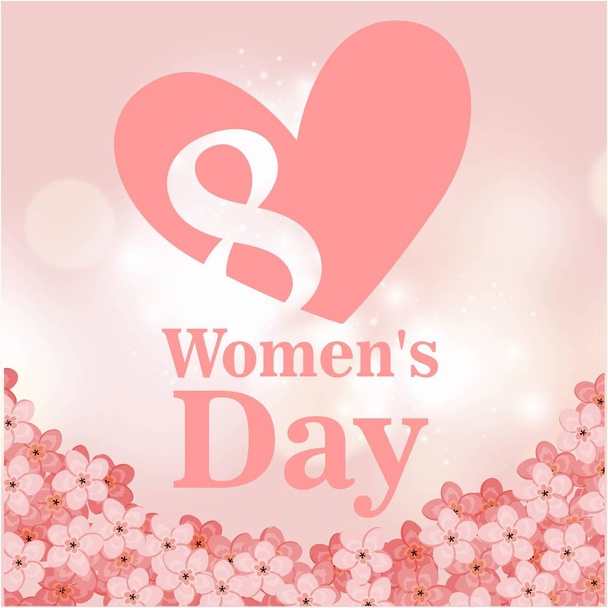 8 Womens Day Pink Heart Flower Pink Background Vector Image - Вектор, зображення