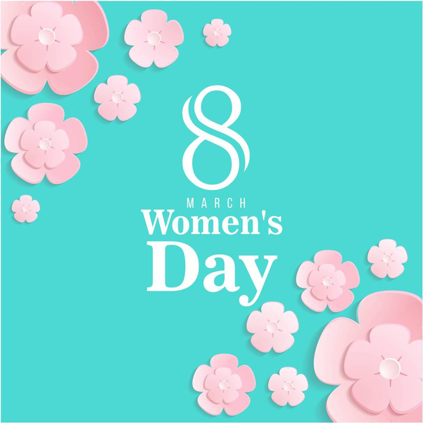 8 March Womens Day Pink Flower Green Background Vector Image - Wektor, obraz
