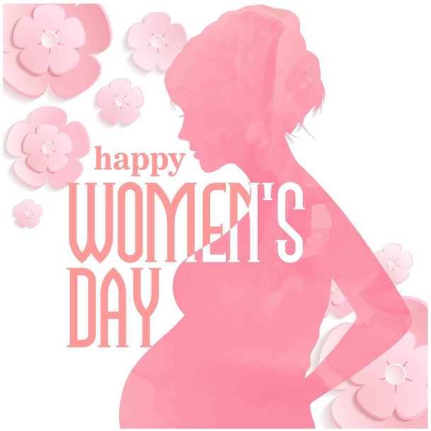 Happy Mothers Day Pregnant Shadow Pink Flower Background Vector Image - Vektori, kuva