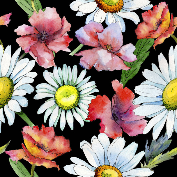 Wildflower chamomile flower pattern in a watercolor style. - Foto, afbeelding