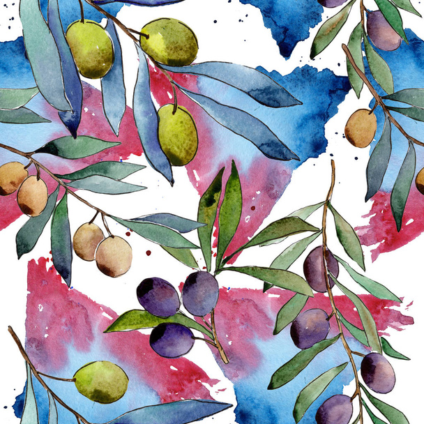 Olive tree pattern in a watercolor style. - Φωτογραφία, εικόνα