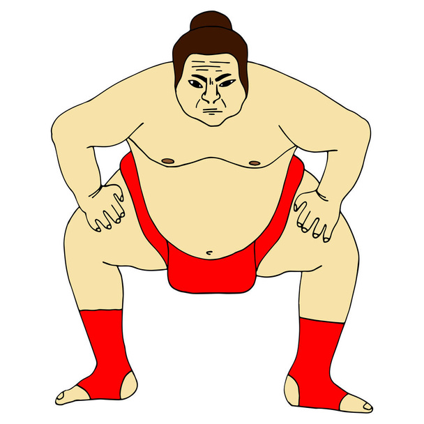 Ilustración aislada de luchador de sumo, dibujo colorido, fondo blanco
 - Vector, imagen