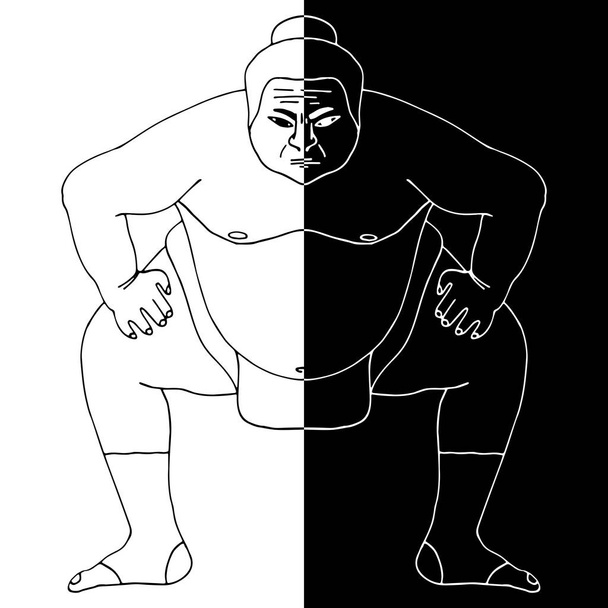 Ilustración aislada de luchador de sumo, tocino blanco y negro, dibujo negativo
 - Vector, imagen