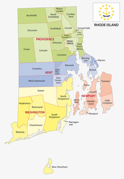 Ρόουντ Αϊλαντ κομητεία και πόλη vector χάρτη με σημαία - Διάνυσμα, εικόνα