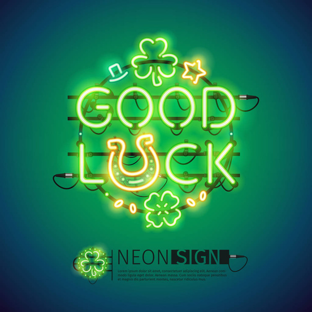 Good Luck Patricks dag Neon teken - Vector, afbeelding
