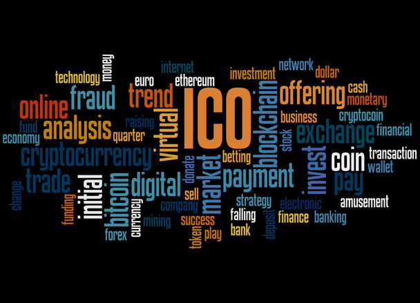 ICO (первоначальный монета предлагая) слово облако концепция 3 - Фото, изображение