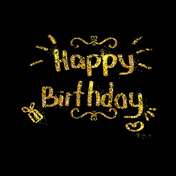 hand drawn card with words Happy birthday, vector illustration on black background - Vetor, Imagem
