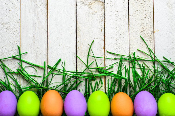 Painted eggs, easter background, spring festive decoration - Фото, зображення