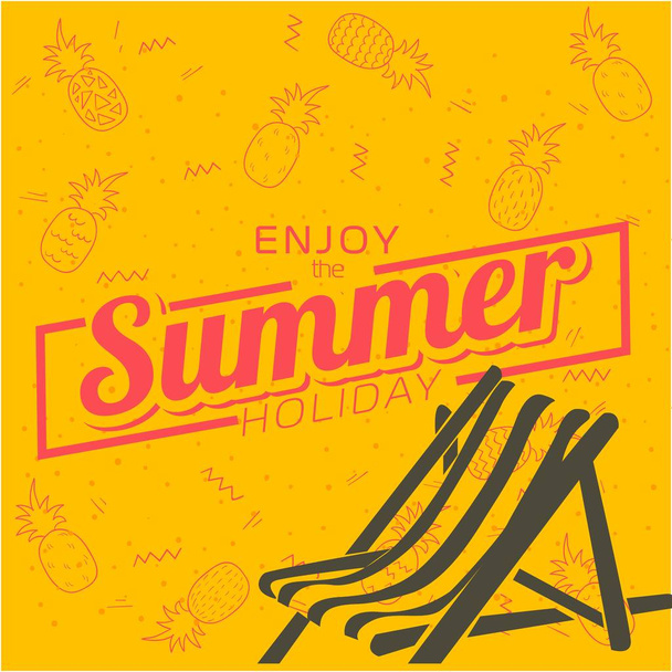 Enjoy The Summer Holiday Chair Beach Pineapple Orange Background Vector Image - Vetor, Imagem