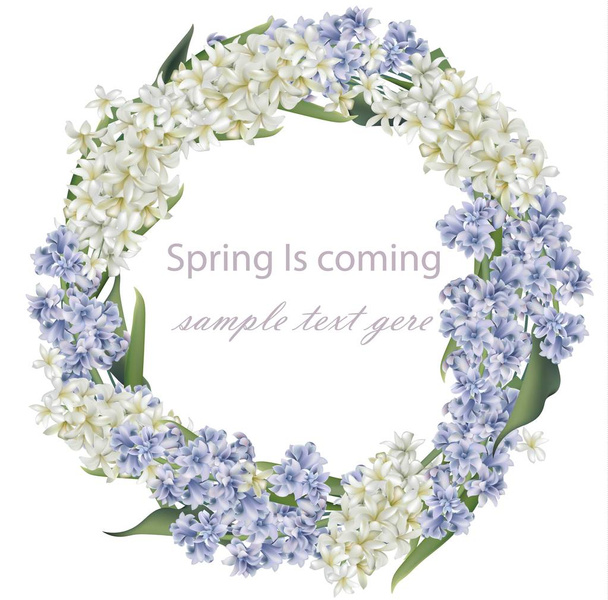 Hyacinth flower wreath bouquet Vector. Spring Realistic card - Διάνυσμα, εικόνα