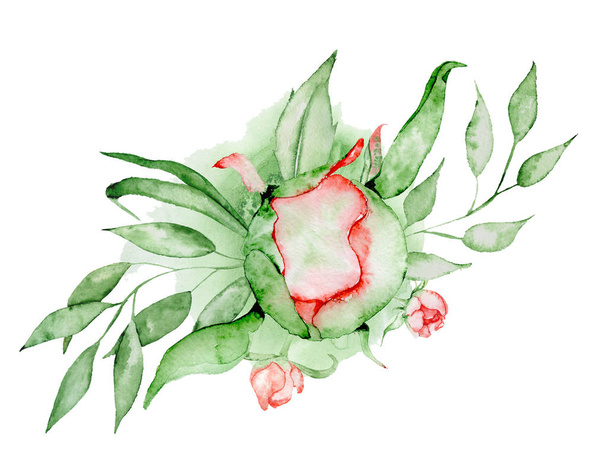 Peonies bouquet Hand painted watercolor combination of Flowers and Leaves - Fotografie, Obrázek