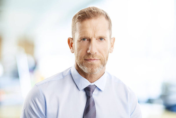 Close-up portrait of middle aged investment advisor businessman standing at the office and looking at camera. - Fotoğraf, Görsel