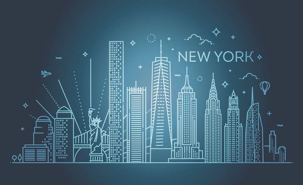New York city skyline, vector illustration, flat design - Vektör, Görsel