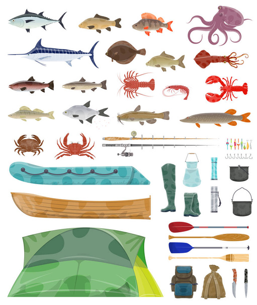 Векторный рыбак инструменты рыбалки снасти иконы
 - Вектор,изображение