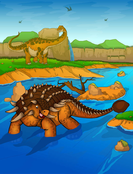 Ankylosaurus on the river background  - Vector, Image