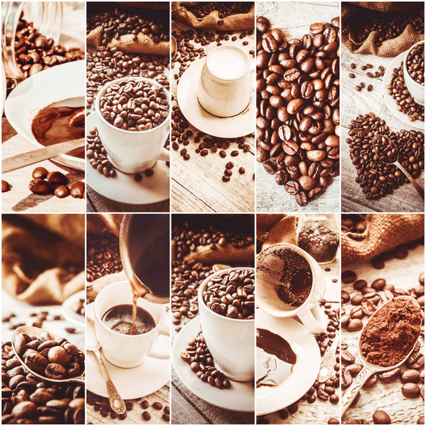 collage many pictures of coffee.  - Photo, Image