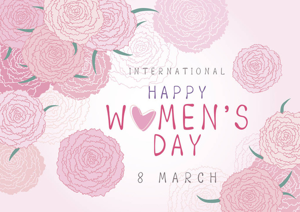 Happy 8 Mars Journée internationale de la femme conception de fleurs oeillet rose illustration vectorielle
 - Vecteur, image