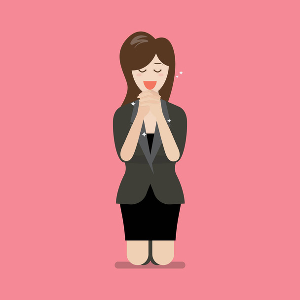 Businesss woman is on her knees and prays to god - Vector, Image