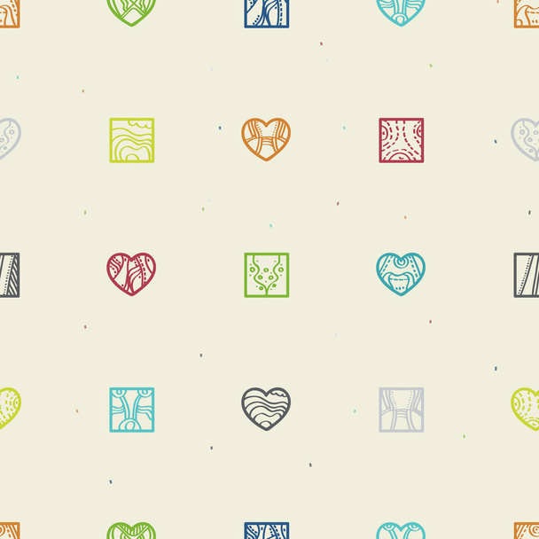 Hand drawn hearts and squares - vector background - Vektor, obrázek