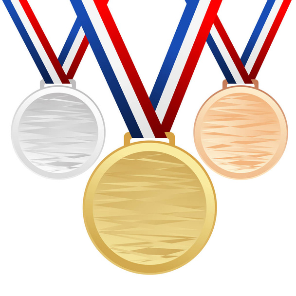 Набор золотых, серебряных и бронзовых медалей с лентами
 - Вектор,изображение