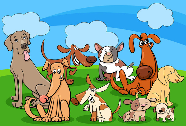 dog characters group cartoon illustration - Vector, Image