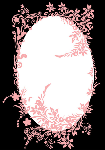 Oval pink frame with curles on black - Vector, Imagen