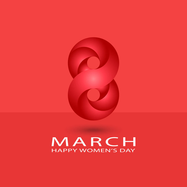 8 March Happy International Women is Day spring holiday poster background. Red gradient 3d 8 number ribbon style. Cute elegant greeting card mockup for mother is day banner. - Vecteur, image
