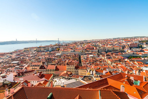 Aerial view of the Lisbon city old town from the castle on top of the hill in Portugal. - Foto, imagen